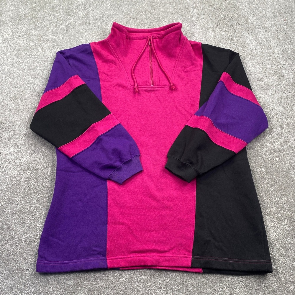 Vintage Pacer Color Block Pullover Sweatshirt Quarter Zip‎ Pink Purple Black